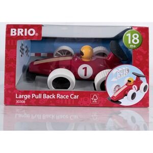 BRIO Large Wooden Pull-Back Race Car Toy for Kids 18+ Months 8" Long #1 Indy
